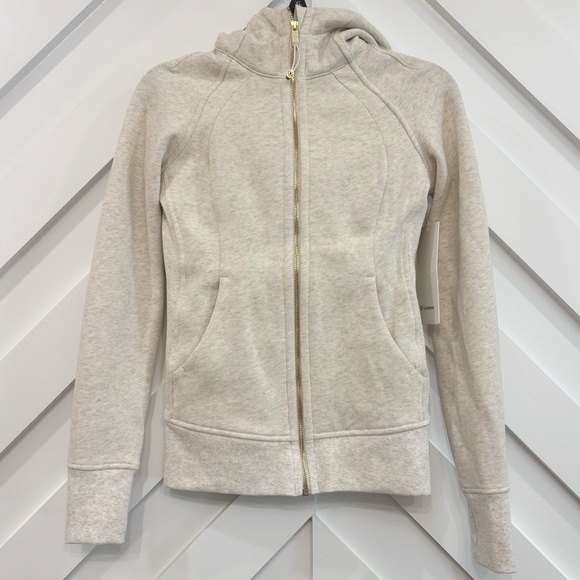 NWT Lululemon Scuba Full Zip Hoodie In Heathered Light Ivory Gold Size 2 - Picture 1 of 9